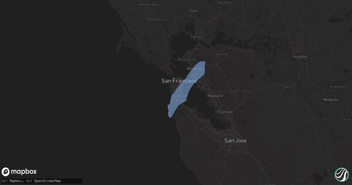 Hail map in Daly City, CA on March 12, 2025