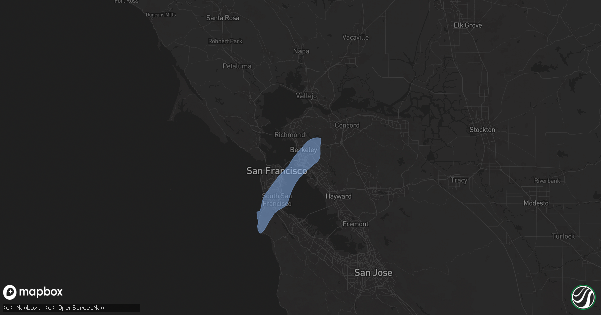 Hail map in Emeryville, CA on March 12, 2025