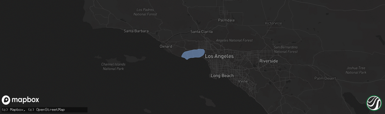 Hail map in Malibu, CA on March 12, 2025