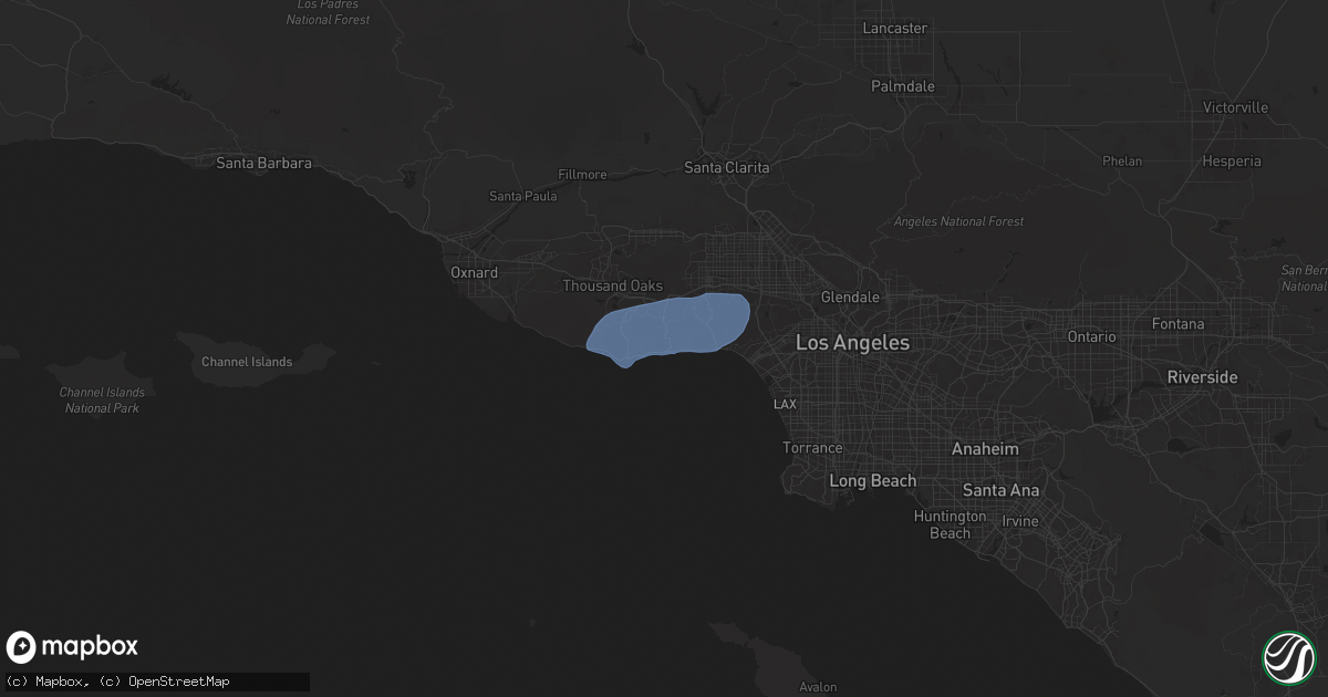 Hail map in Malibu, CA on March 12, 2025