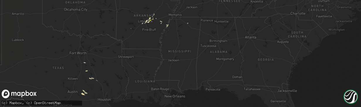 Hail map in Mississippi on March 12, 2025