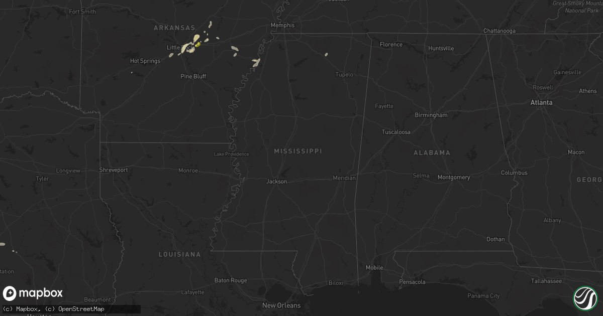 Hail map in Mississippi on March 12, 2025