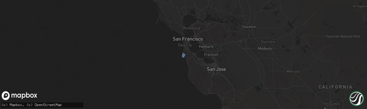 Hail map in Montara, CA on March 12, 2025