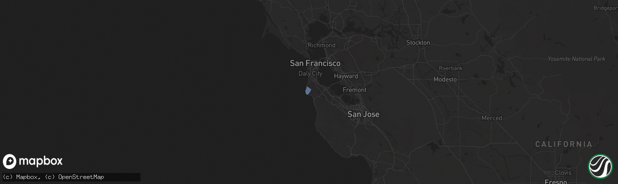 Hail map in Moss Beach, CA on March 12, 2025