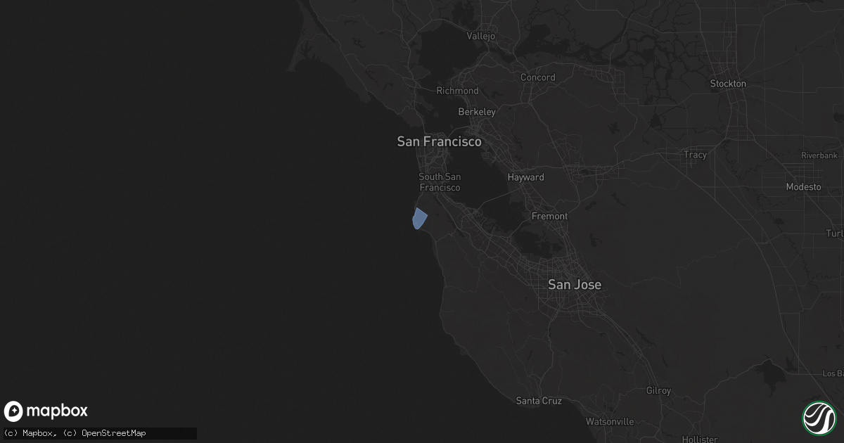 Hail map in Moss Beach, CA on March 12, 2025
