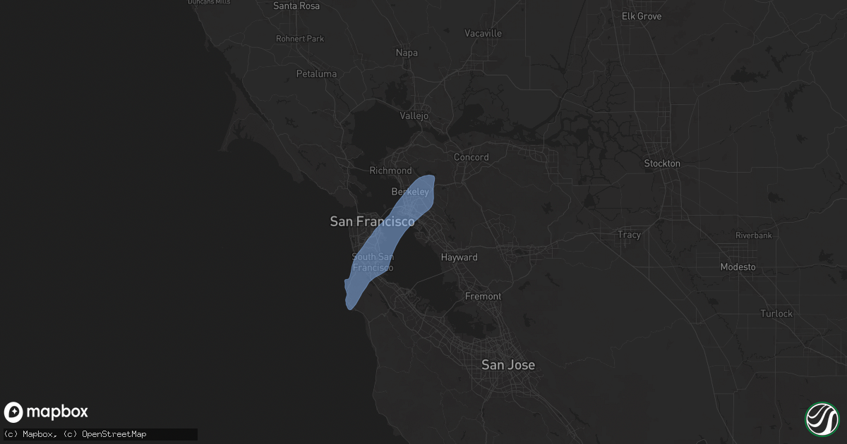 Hail map in Oakland, CA on March 12, 2025