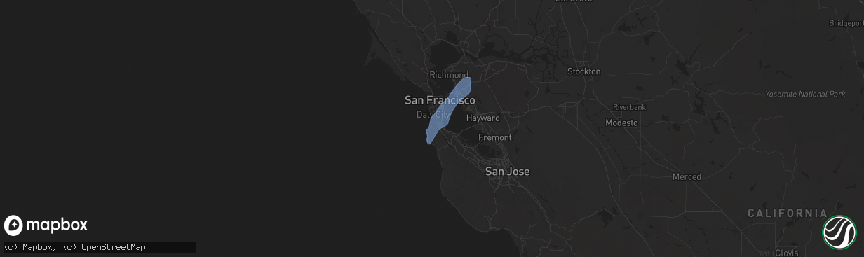 Hail map in Pacifica, CA on March 12, 2025