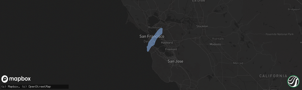 Hail map in San Bruno, CA on March 12, 2025