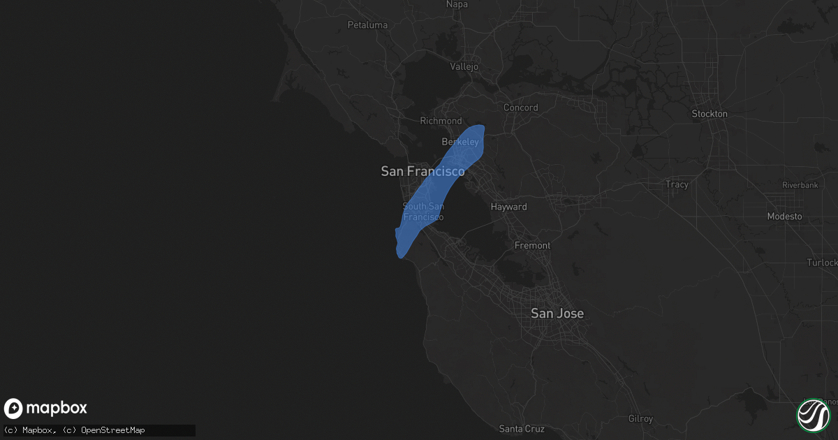 Hail map in San Bruno, CA on March 12, 2025