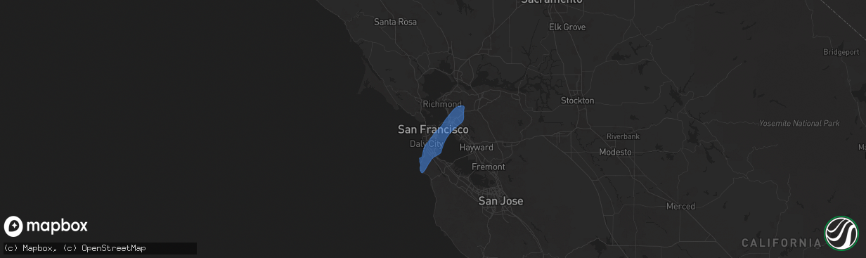 Hail map in San Francisco, CA on March 12, 2025