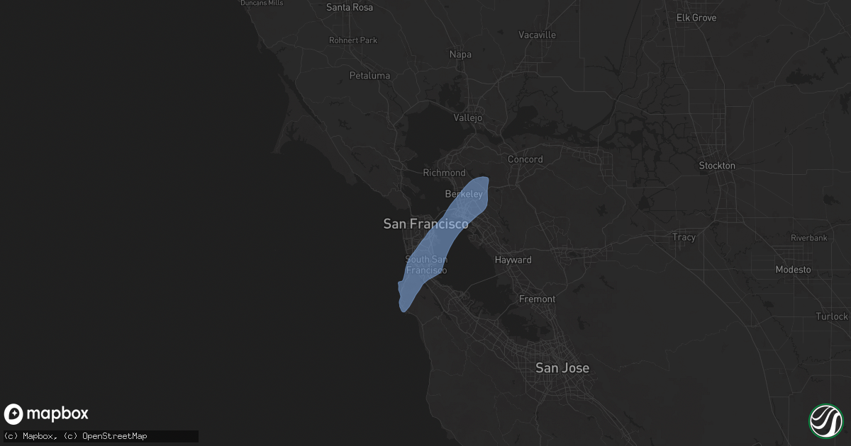 Hail map in San Francisco, CA on March 12, 2025