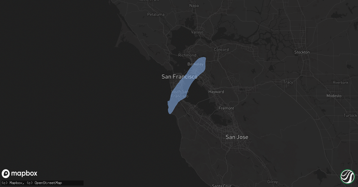 Hail map in South San Francisco, CA on March 12, 2025