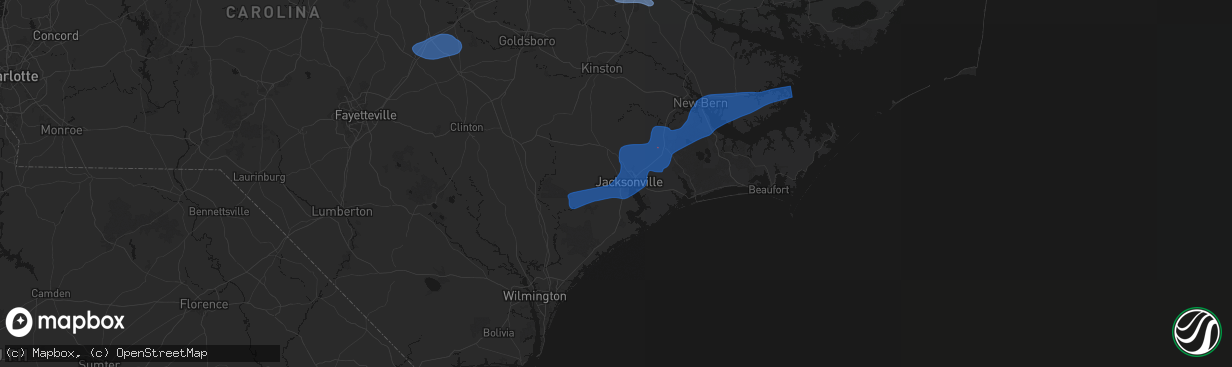 Hail map in Jacksonville, NC on March 12, 2026