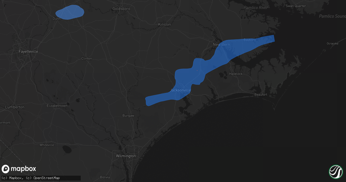 Hail map in Jacksonville, NC on March 12, 2026