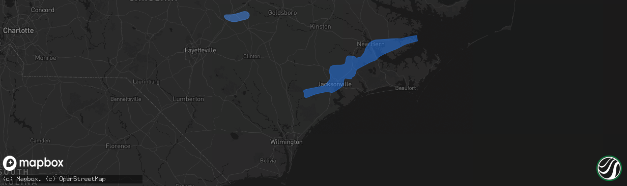 Hail map in Maple Hill, NC on March 12, 2026