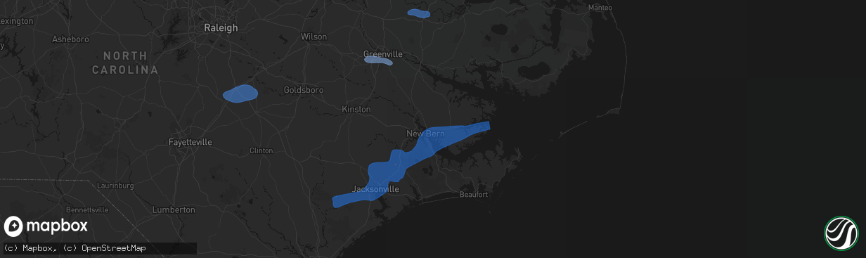 Hail map in New Bern, NC on March 12, 2026