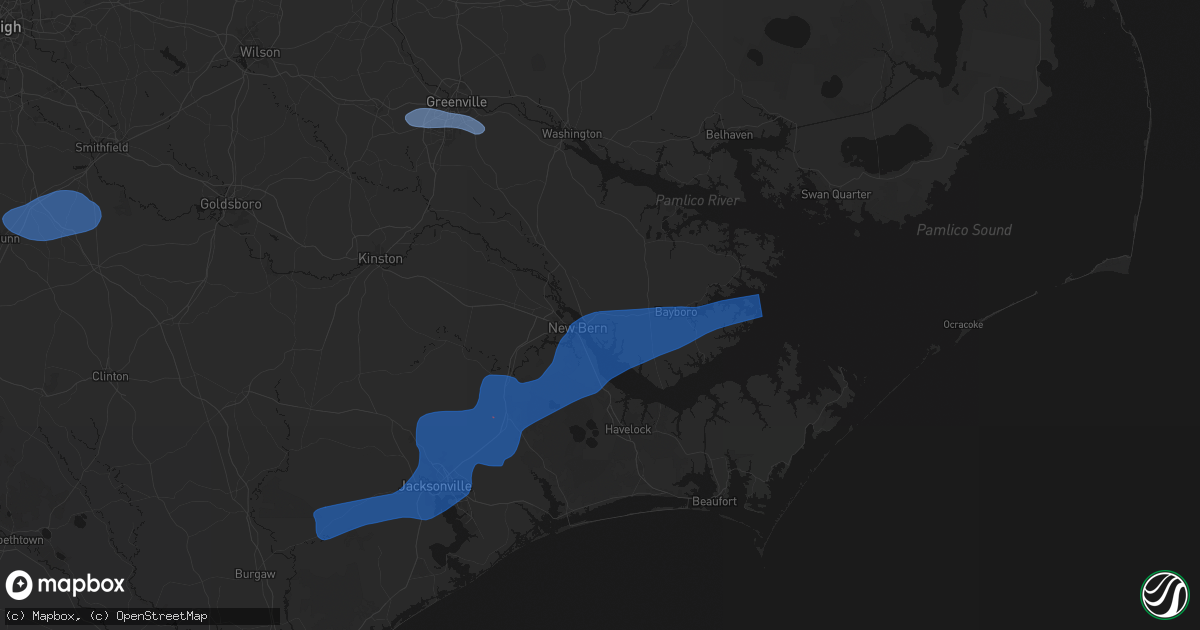 Hail map in New Bern, NC on March 12, 2026
