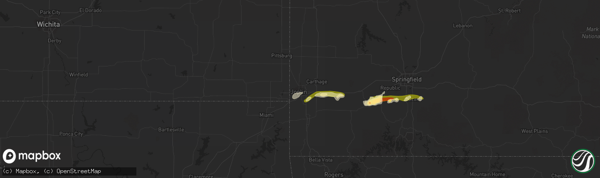 Hail map in Joplin, MO on March 13, 2011