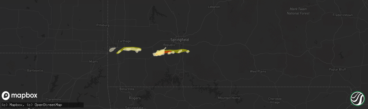 Hail map in Ozark, MO on March 13, 2011