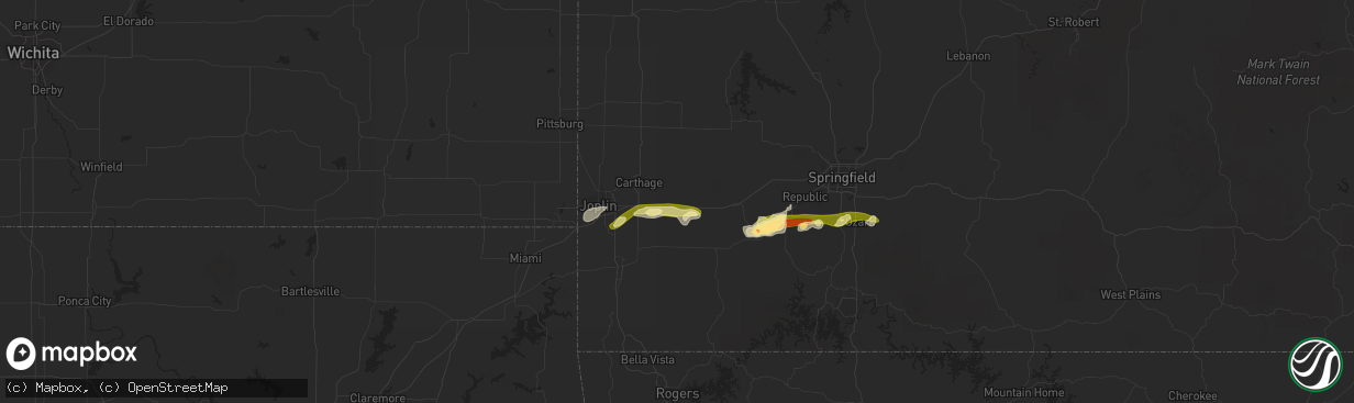 Hail map in Sarcoxie, MO on March 13, 2011