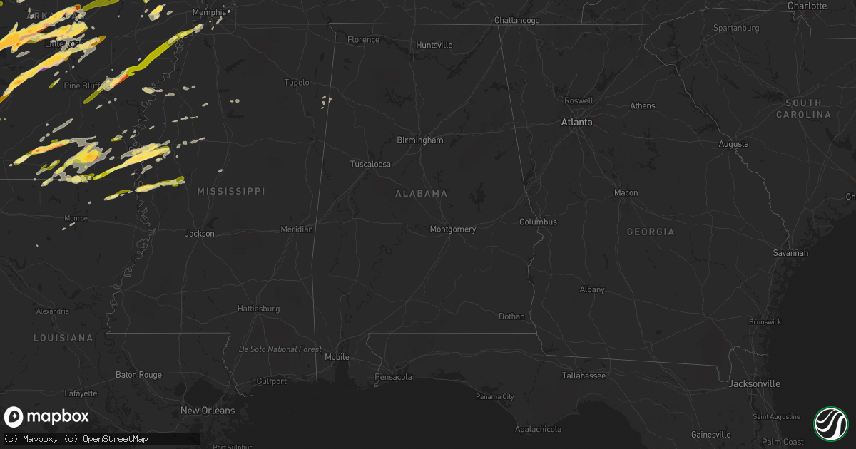 Hail map in Alabama on March 13, 2016