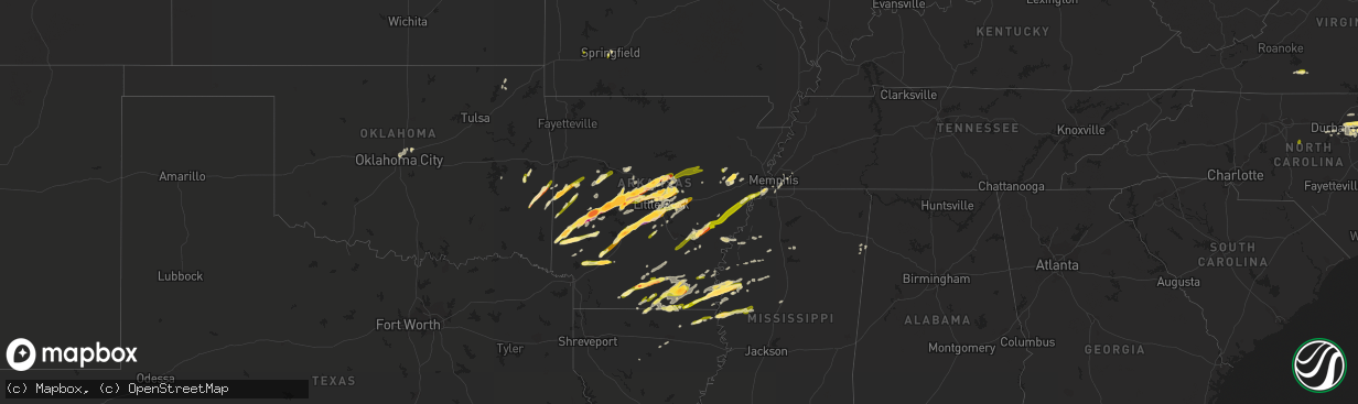 Hail map in Arkansas on March 13, 2016