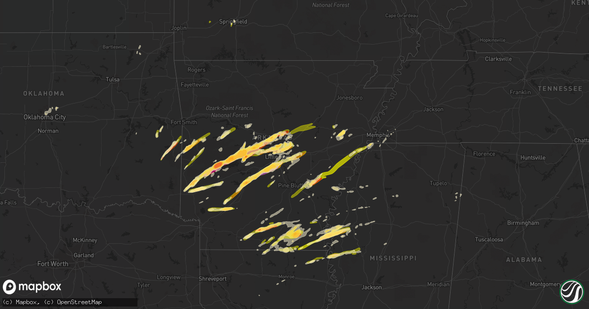 Hail map in Arkansas on March 13, 2016