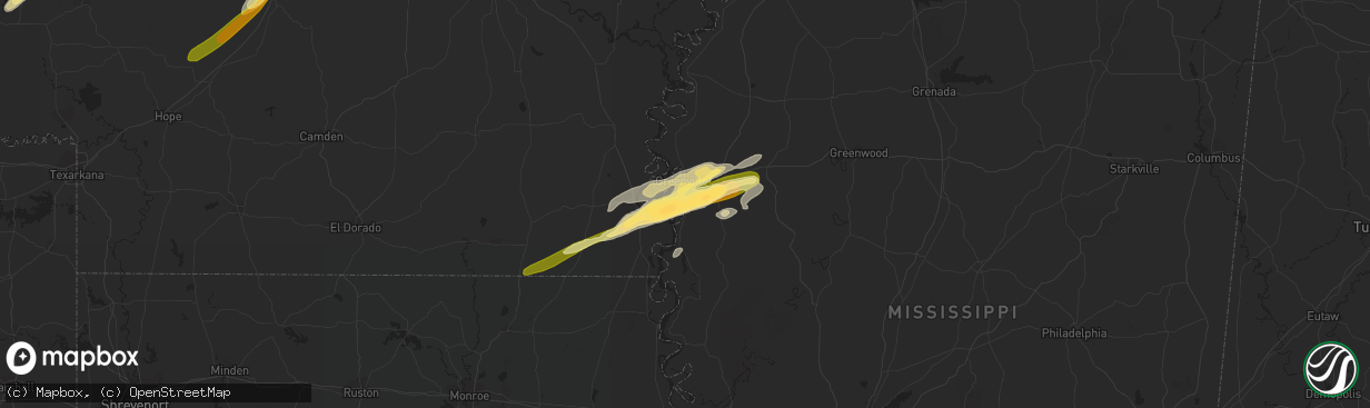 Hail map in Greenville, MS on March 13, 2016