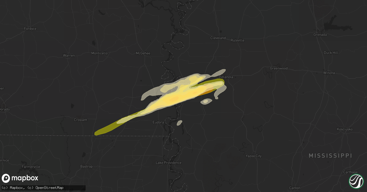 Hail map in Greenville, MS on March 13, 2016