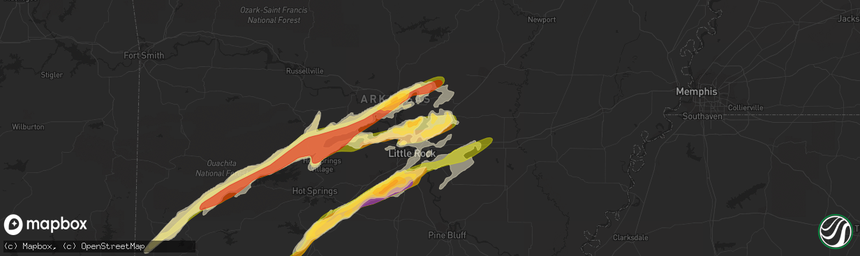 Hail map in Jacksonville, AR on March 13, 2016