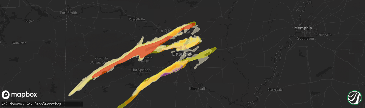 Hail map in Little Rock, AR on March 13, 2016