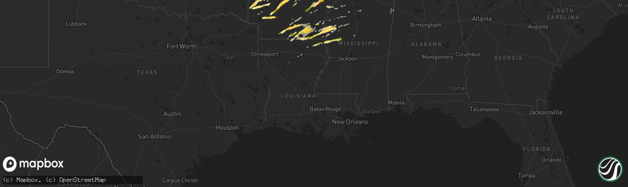 Hail map in Louisiana on March 13, 2016