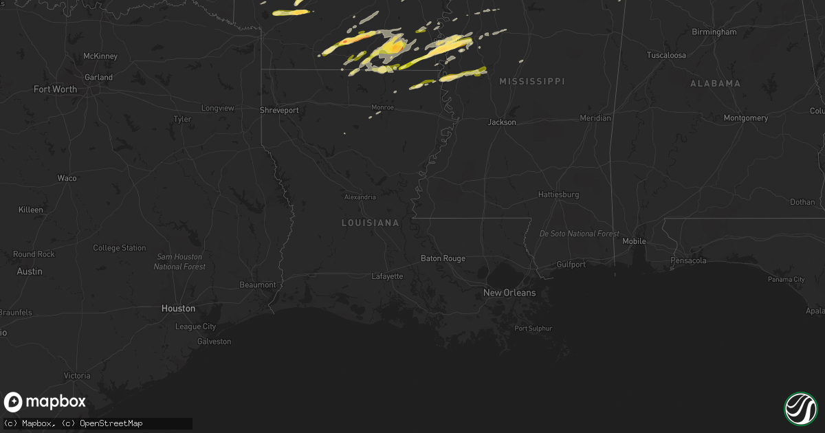 Hail map in Louisiana on March 13, 2016