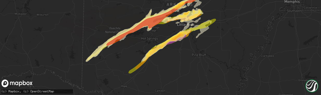 Hail map in Malvern, AR on March 13, 2016