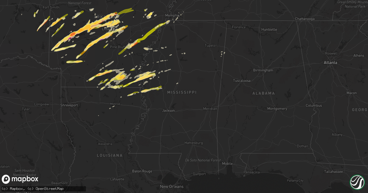 Hail map in Mississippi on March 13, 2016