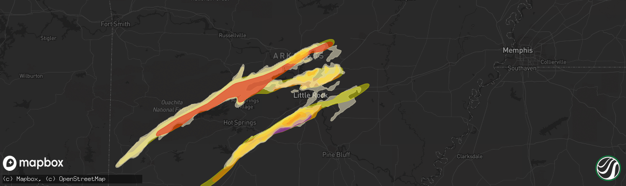 Hail map in North Little Rock, AR on March 13, 2016