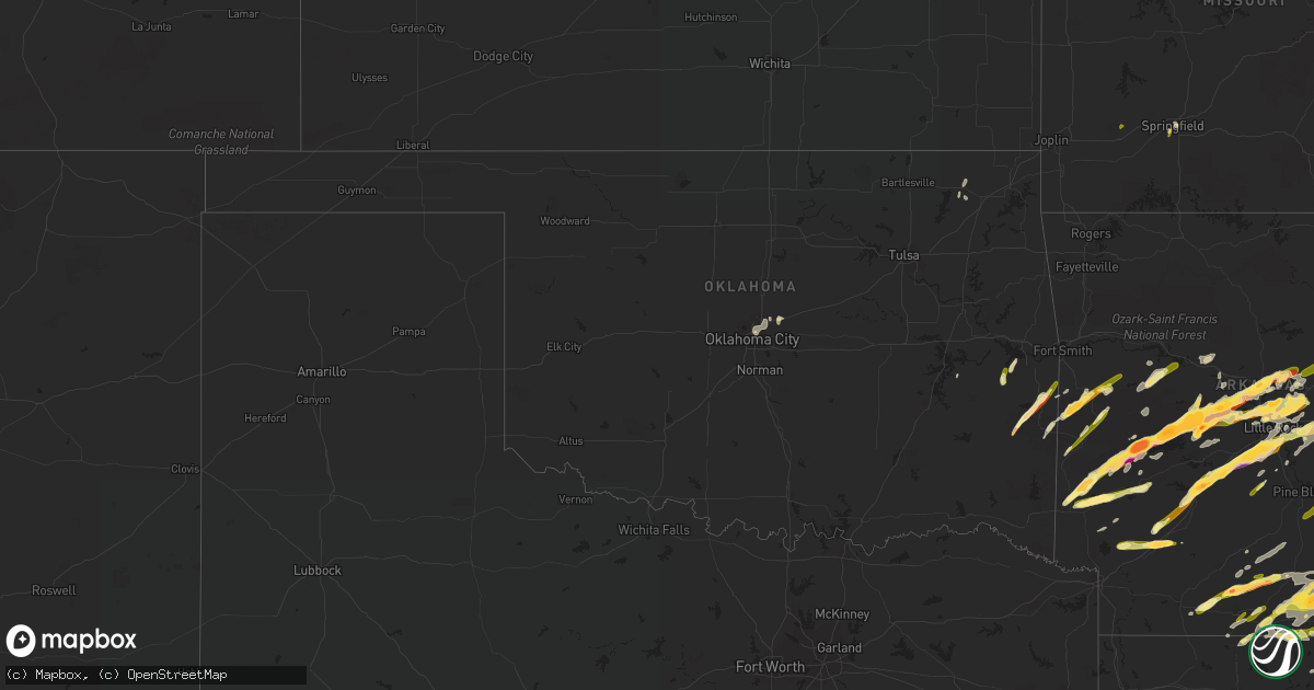 Hail map in Oklahoma on March 13, 2016