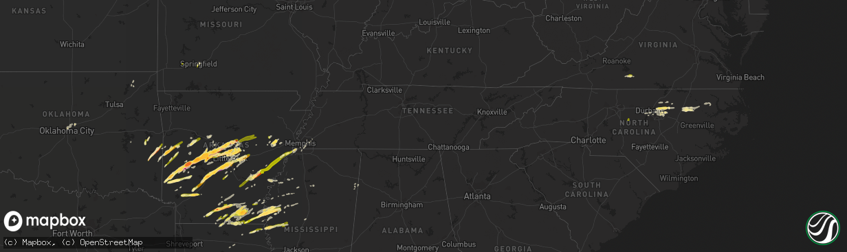 Hail map in Tennessee on March 13, 2016