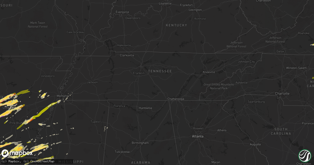 Hail map in Tennessee on March 13, 2016