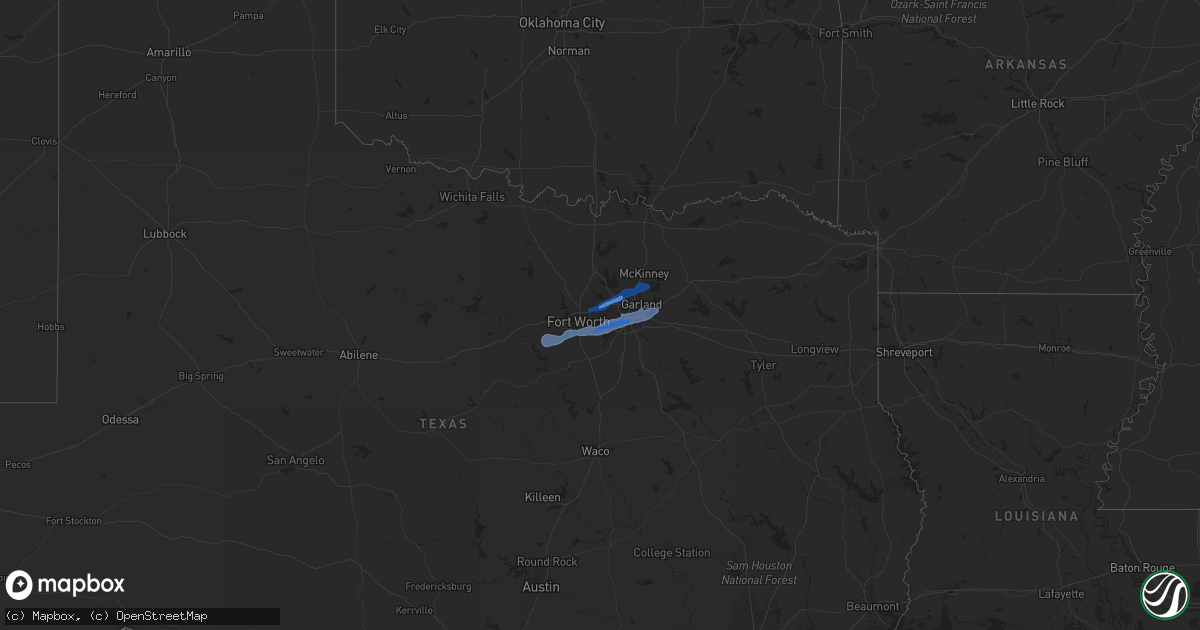 Hail map in Texas on March 13, 2019