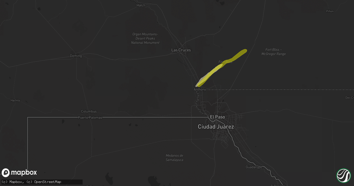 Hail map in Anthony, NM on March 13, 2020