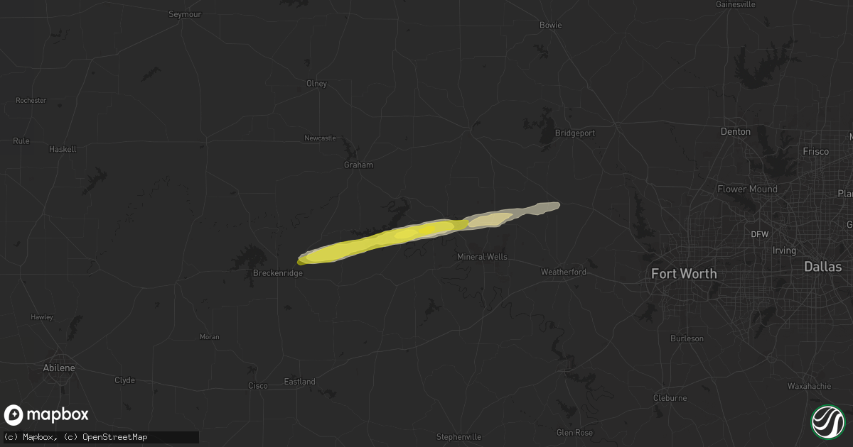 Hail map in Graford, TX on March 13, 2020