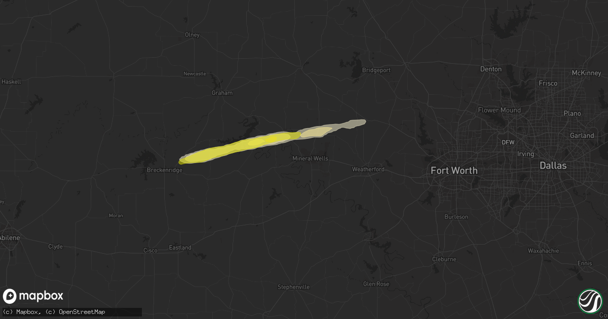 Hail map in Mineral Wells, TX on March 13, 2020
