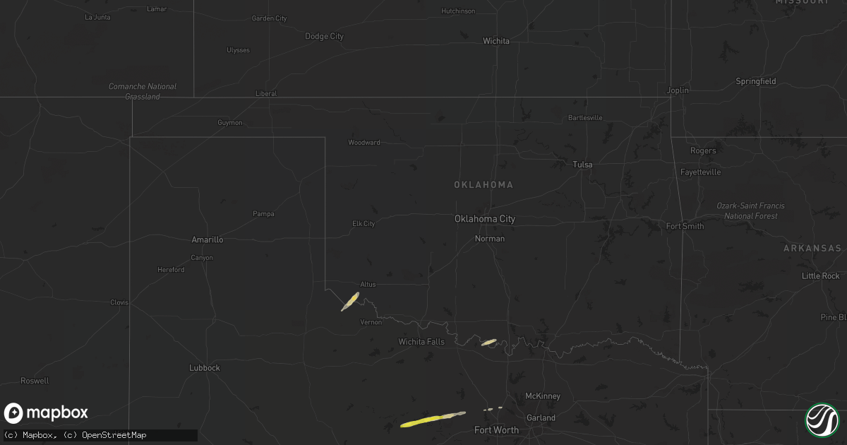 Hail map in Oklahoma on March 13, 2020