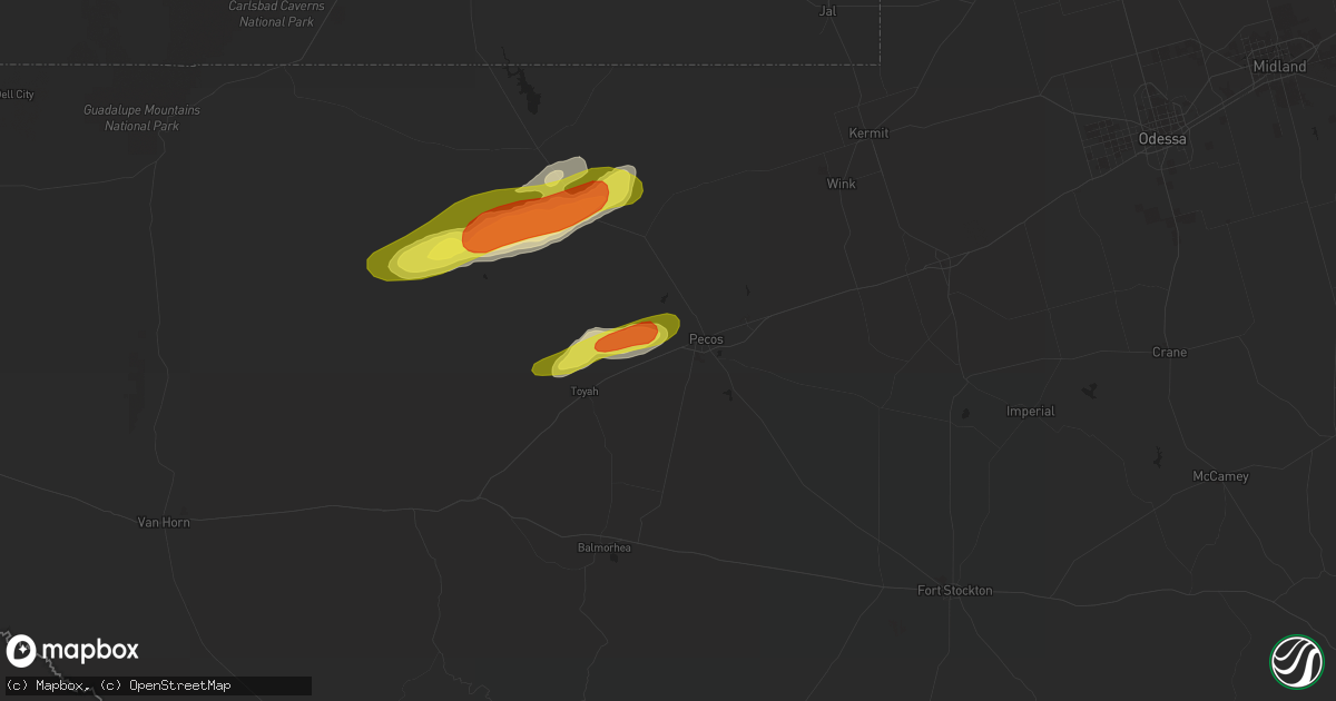 Hail map in Pecos, TX on March 13, 2020