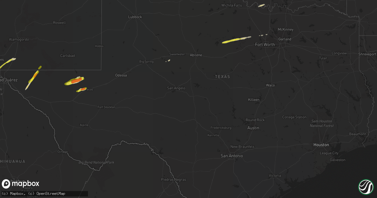 Hail map in Texas on March 13, 2020