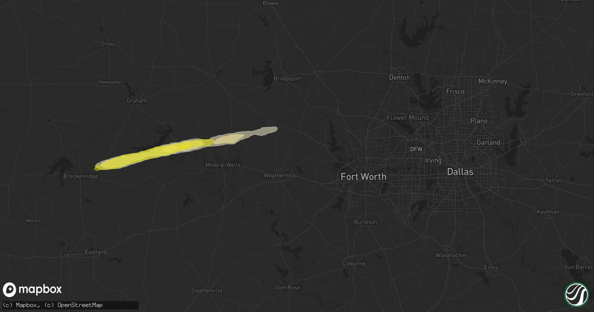 Hail map in Weatherford, TX on March 13, 2020