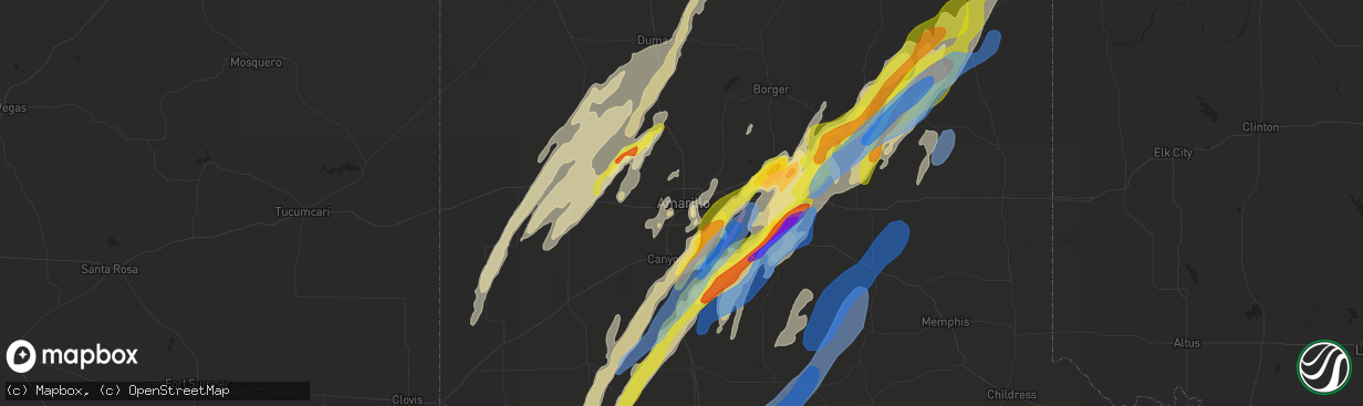 Hail map in Amarillo, TX on March 13, 2021