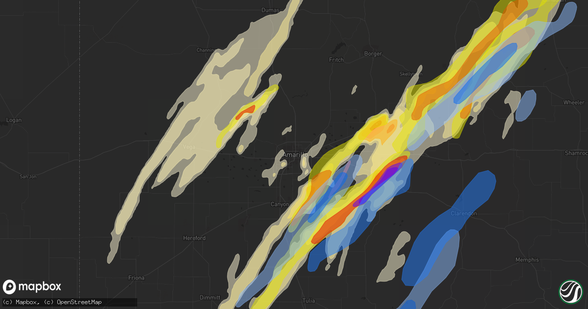 Hail map in Amarillo, TX on March 13, 2021