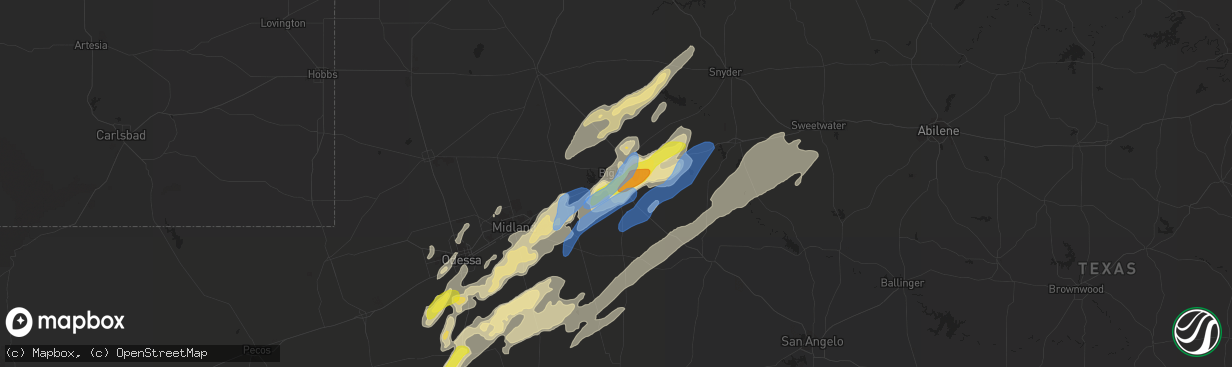 Hail map in Big Spring, TX on March 13, 2021